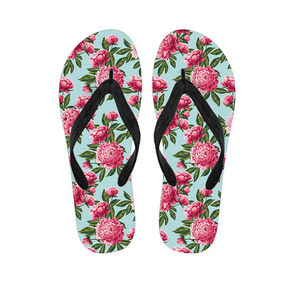 Pink Peony Pattern Print Flip Flops