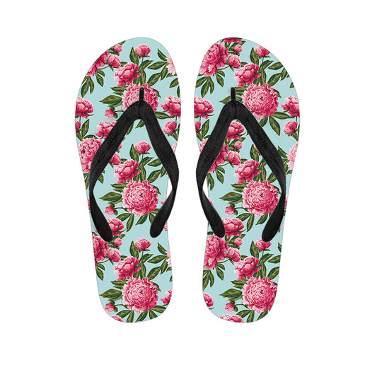 Pink Peony Pattern Print Flip Flops