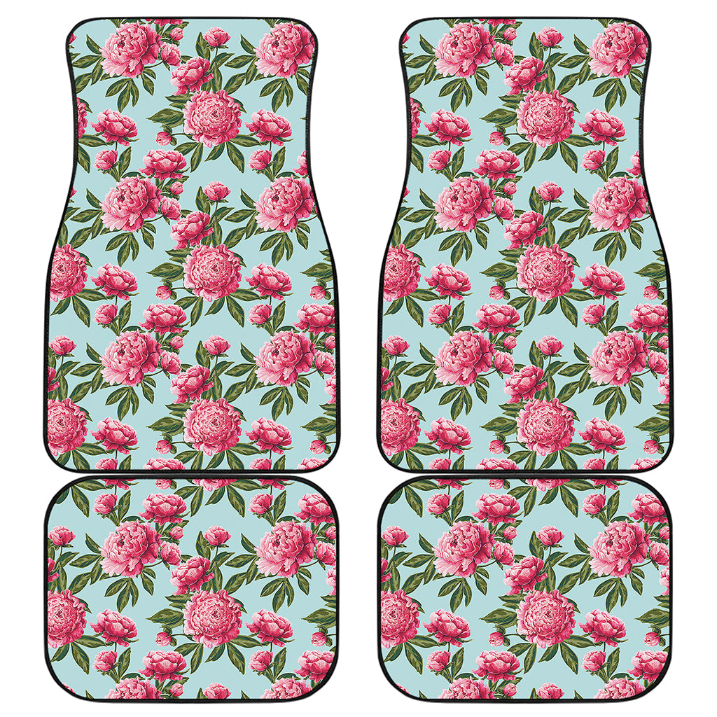 Pink Peony Pattern Print Front and Back Car Floor Mats