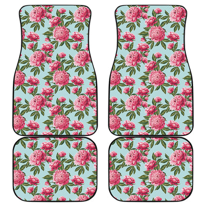 Pink Peony Pattern Print Front and Back Car Floor Mats