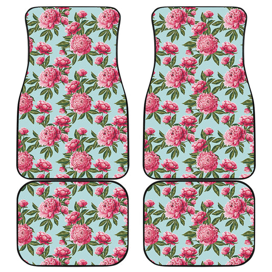 Pink Peony Pattern Print Front and Back Car Floor Mats