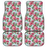 Pink Peony Pattern Print Front and Back Car Floor Mats