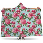 Pink Peony Pattern Print Hooded Blanket