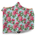 Pink Peony Pattern Print Hooded Blanket