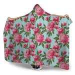 Pink Peony Pattern Print Hooded Blanket