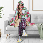 Pink Peony Pattern Print Hooded Blanket