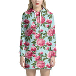 Pink Peony Pattern Print Hoodie Dress