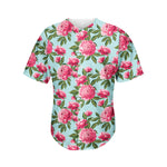 Pink Peony Pattern Print Men's Baseball Jersey