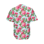 Pink Peony Pattern Print Men's Baseball Jersey
