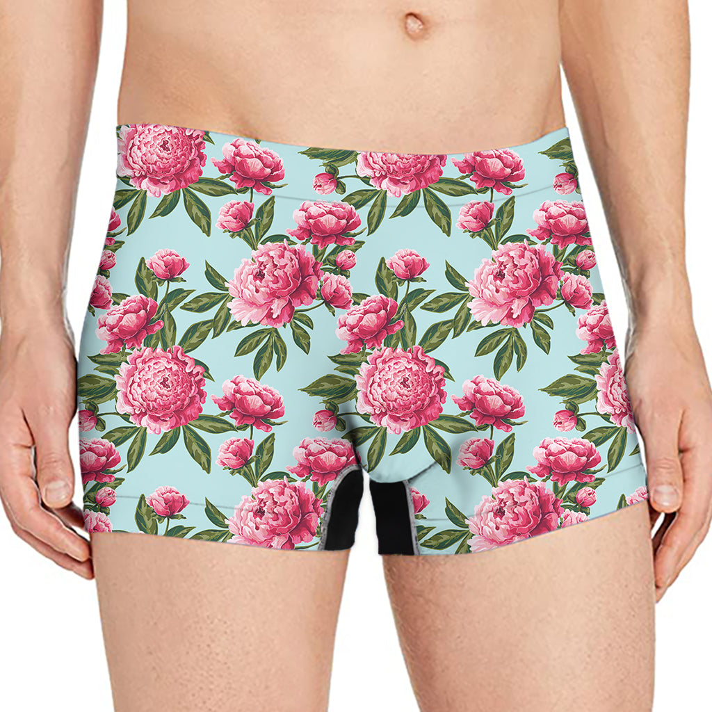 Pink Peony Pattern Print Men's Boxer Briefs