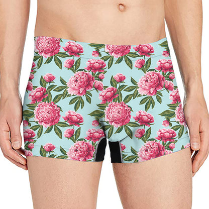 Pink Peony Pattern Print Men's Boxer Briefs