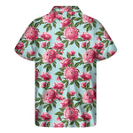 Pink Peony Pattern Print Men's Short Sleeve Shirt