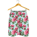 Pink Peony Pattern Print Men's Shorts