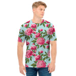 Pink Peony Pattern Print Men's T-Shirt