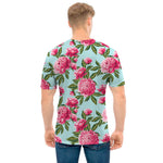 Pink Peony Pattern Print Men's T-Shirt
