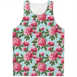 Pink Peony Pattern Print Men's Tank Top