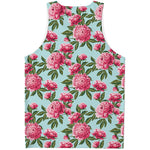 Pink Peony Pattern Print Men's Tank Top