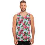 Pink Peony Pattern Print Men's Tank Top