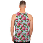 Pink Peony Pattern Print Men's Tank Top