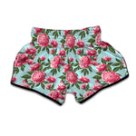 Pink Peony Pattern Print Muay Thai Boxing Shorts