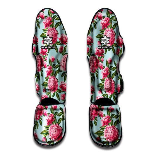 Pink Peony Pattern Print Muay Thai Shin Guard