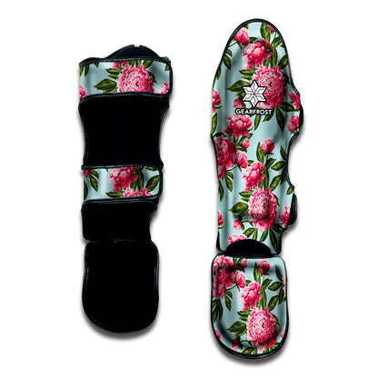 Pink Peony Pattern Print Muay Thai Shin Guard