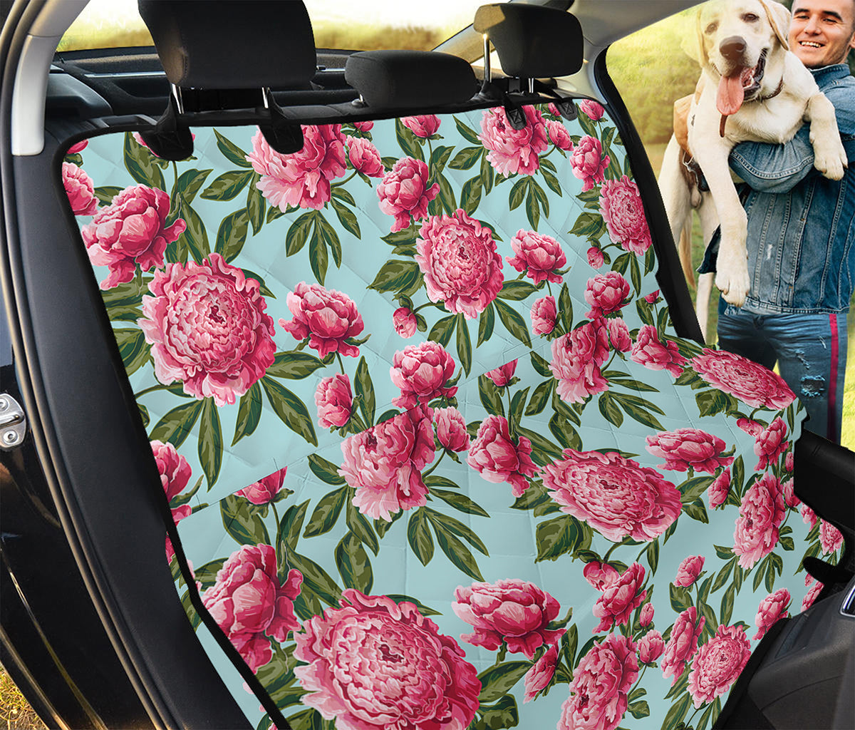 Pink Peony Pattern Print Pet Car Back Seat Cover