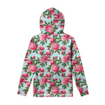 Pink Peony Pattern Print Pullover Hoodie