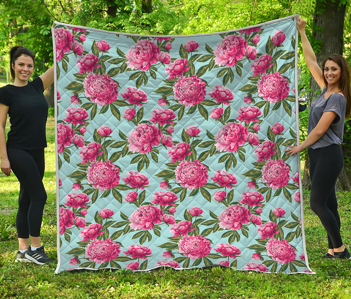 Pink Peony Pattern Print Quilt