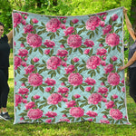 Pink Peony Pattern Print Quilt