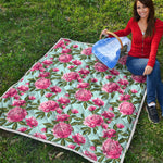 Pink Peony Pattern Print Quilt
