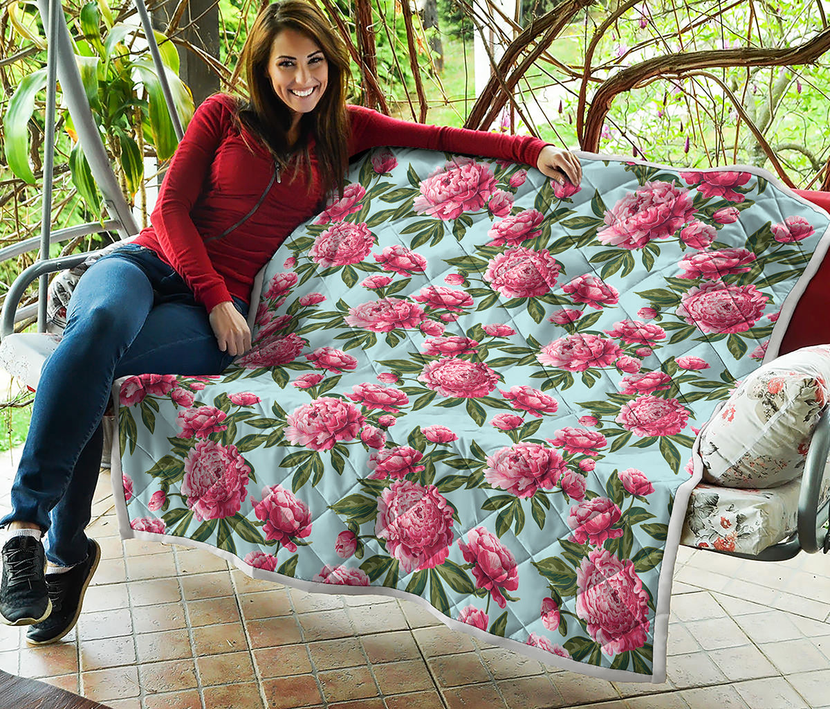 Pink Peony Pattern Print Quilt