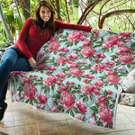 Pink Peony Pattern Print Quilt