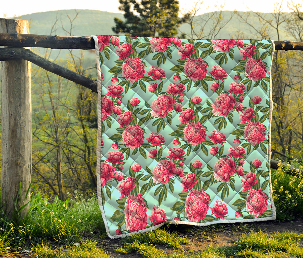 Pink Peony Pattern Print Quilt