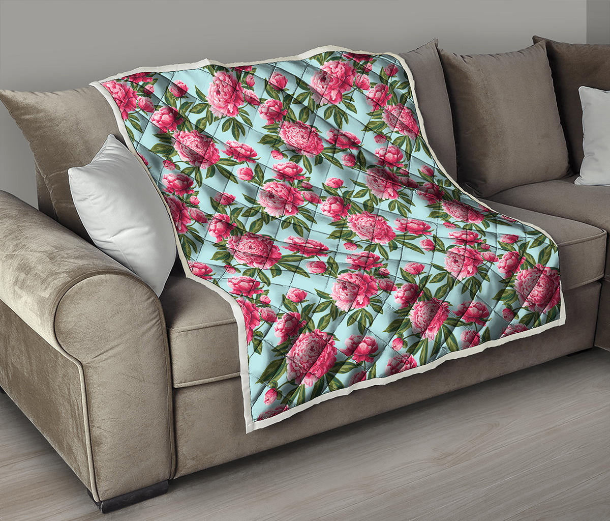 Pink Peony Pattern Print Quilt