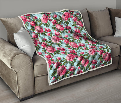 Pink Peony Pattern Print Quilt