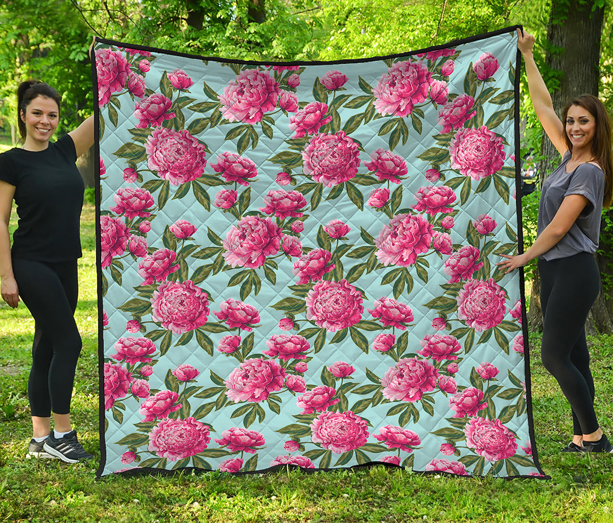 Pink Peony Pattern Print Quilt
