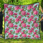 Pink Peony Pattern Print Quilt