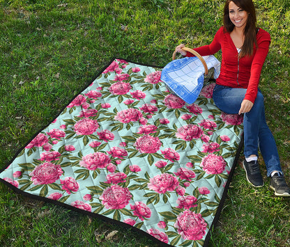 Pink Peony Pattern Print Quilt