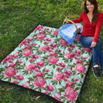 Pink Peony Pattern Print Quilt