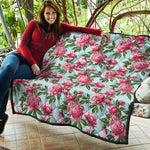 Pink Peony Pattern Print Quilt