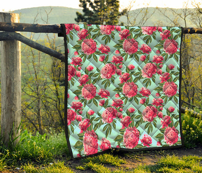 Pink Peony Pattern Print Quilt