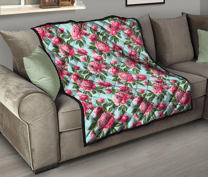 Pink Peony Pattern Print Quilt