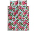 Pink Peony Pattern Print Quilt Bed Set