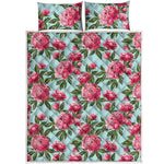 Pink Peony Pattern Print Quilt Bed Set