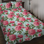 Pink Peony Pattern Print Quilt Bed Set