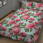 Pink Peony Pattern Print Quilt Bed Set