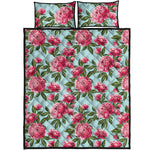 Pink Peony Pattern Print Quilt Bed Set