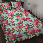Pink Peony Pattern Print Quilt Bed Set