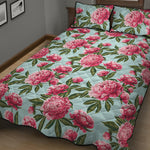 Pink Peony Pattern Print Quilt Bed Set